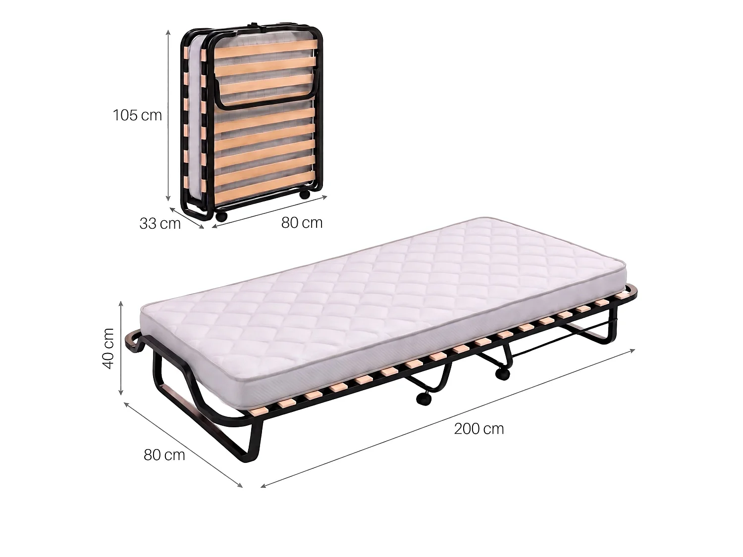 Cama plegable Dpava, Cama plegable que ahorra espacio con 15 somier, Funda incluida, 100% Made in Italy, 80x200h40 cm, colchón incluido