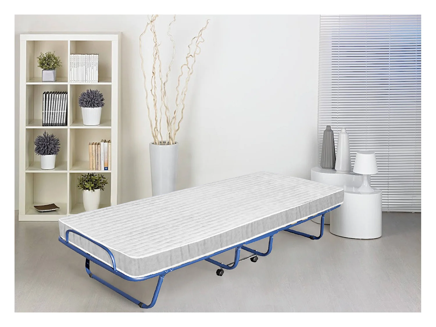 Lit pliant Dpiate, Lit de camp à 15 lattes, Matelas inclus, Lit bébé peu encombrant, 100% Made in Italy, 80x190h39 cm, Housse de protection incluse