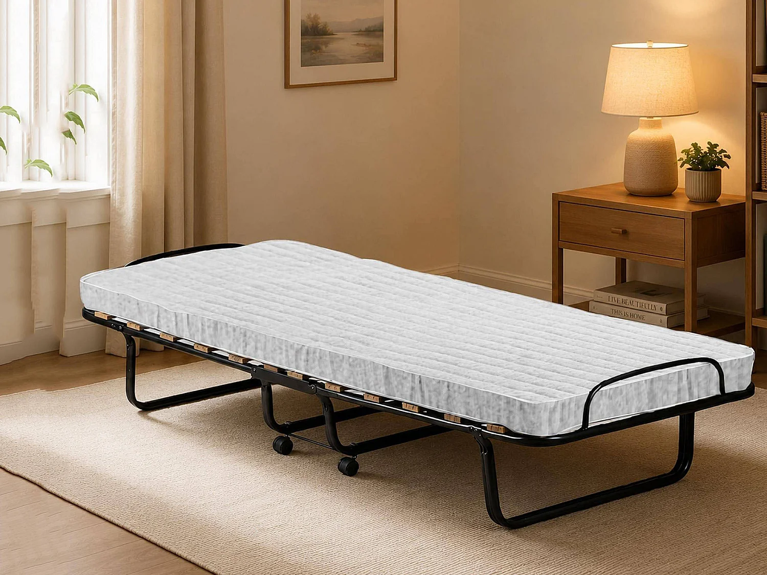 Lit pliant Dpiate, Lit de camp à 15 lattes, Matelas inclus, Lit bébé peu encombrant, 100% Made in Italy, 80x190h39 cm, Housse de protection incluse