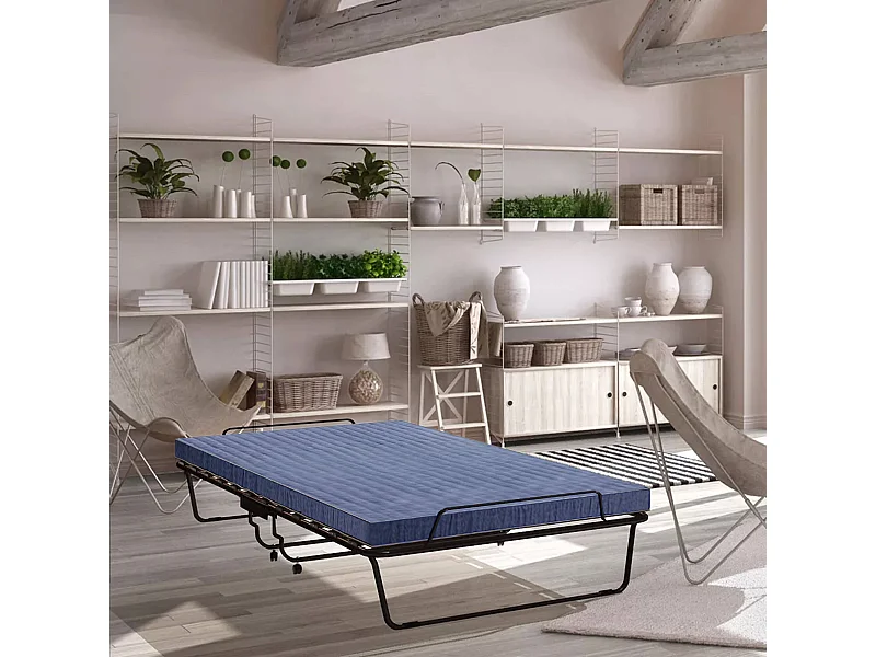 Klappbett Daaronso, Feldbett mit 12 Lattenrosten, inklusive Matratze, platzsparendes Bett, 100% Made in Italy, 80x190h37 cm, inklusive Schutzhülle