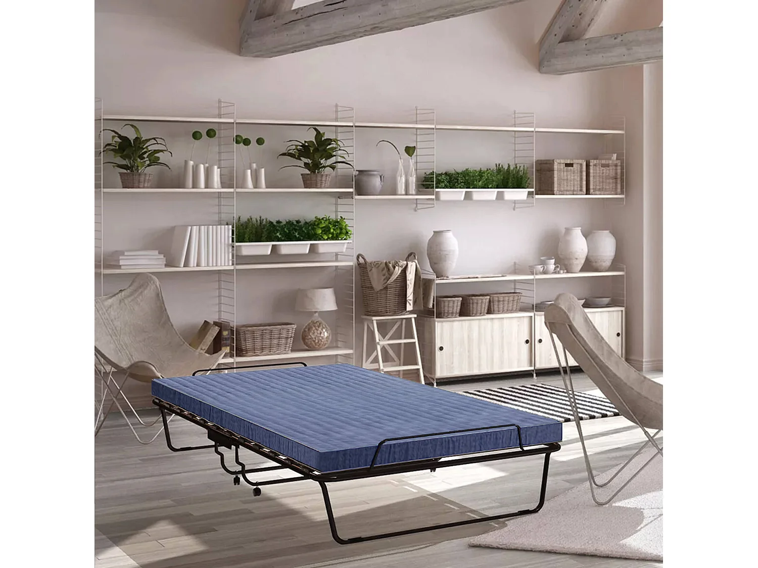 Lit pliant Daaronso, Lit de camp à 12 lattes, Matelas inclus, Lit bébé peu encombrant, 100% Made in Italy, 80x190h37 cm, Housse de protection incluse