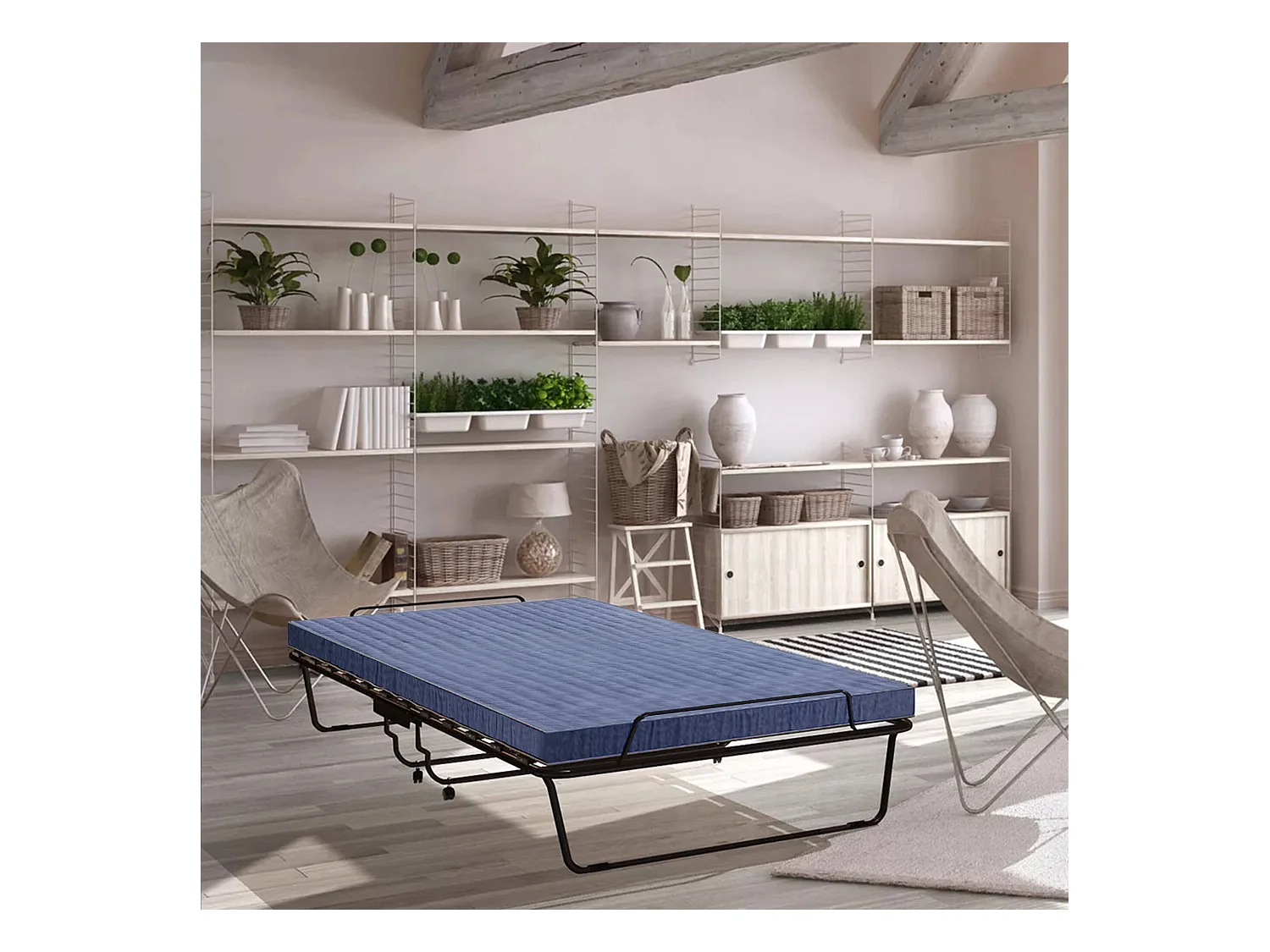 Daaronso opklapbed, Kampeerbed met 12 lattenbodem, Inclusief matras, Ruimtebesparend kinderbedje, 100% Made in Italy, 80x190h37 cm, Inclusief beschermhoes