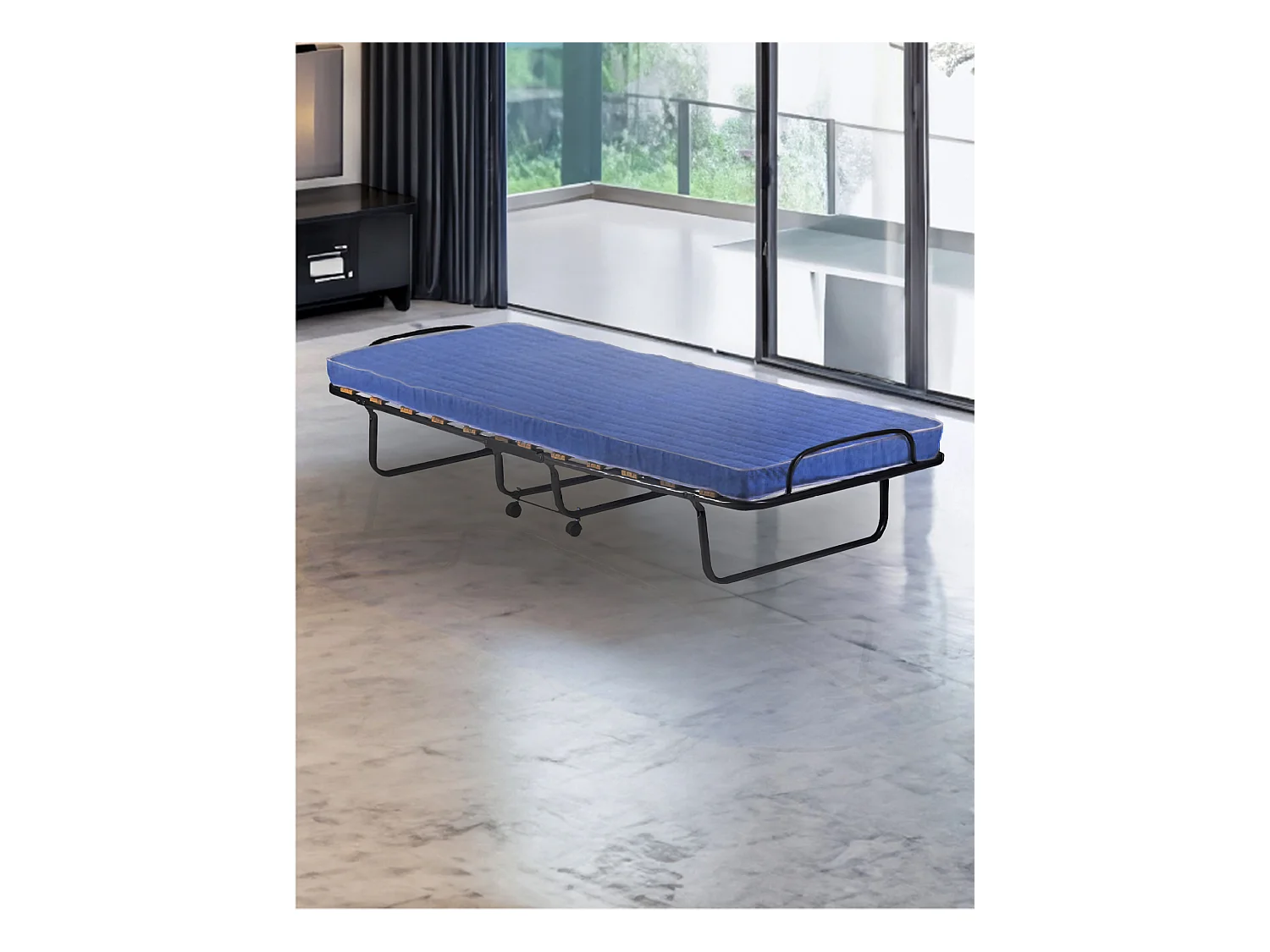 Daaronso opklapbed, Kampeerbed met 12 lattenbodem, Inclusief matras, Ruimtebesparend kinderbedje, 100% Made in Italy, 80x190h37 cm, Inclusief beschermhoes