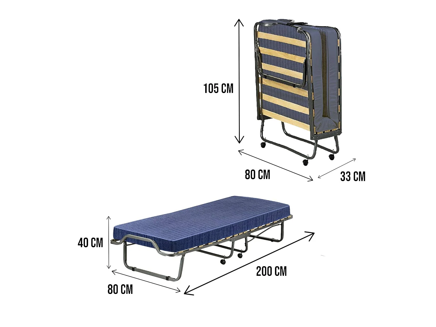 Lit pliant Dabadian, Lit de camp à 15 lattes, Lit bébé peu encombrant, 100% Made in Italy, 80x200h40 cm, matelas inclus