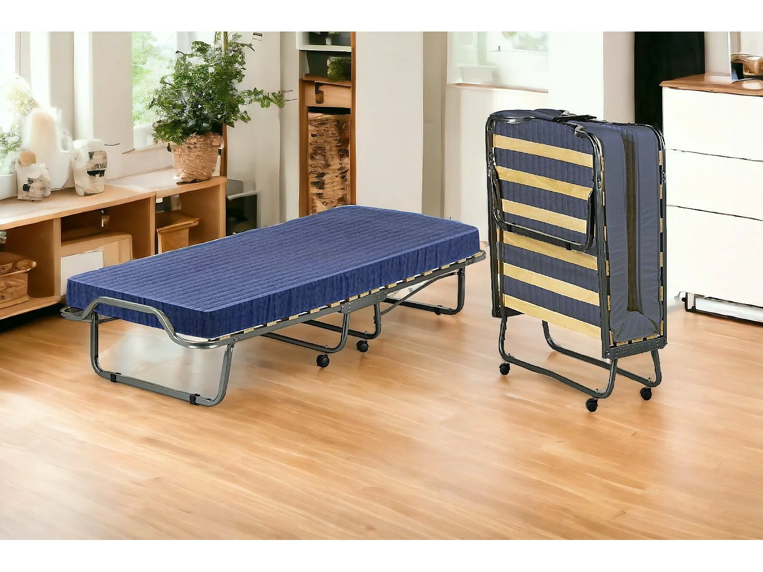 Lit pliant Dabadian, lit pliant à 15 lattes, lit bébé peu encombrant, 100% Made in Italy, 80x200h40 cm, matelas à mémoire de forme inclus