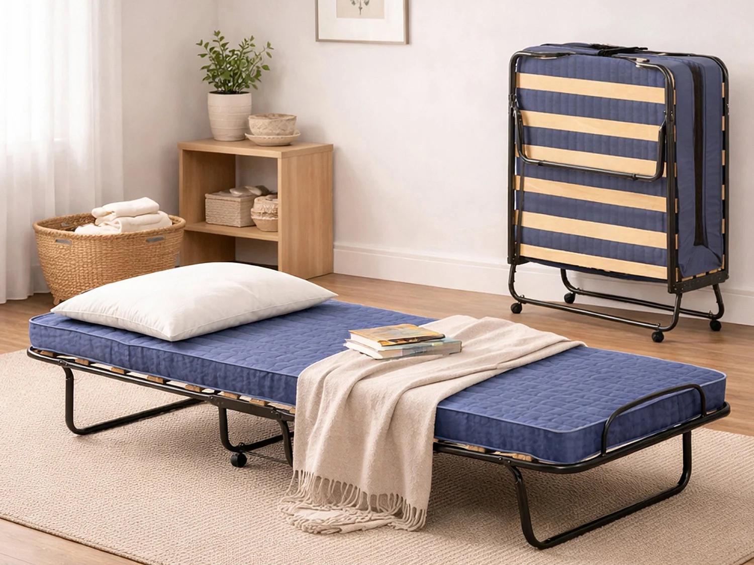 Lit pliant Dabadian, lit pliant à 15 lattes, lit bébé peu encombrant, 100% Made in Italy, 80x200h40 cm, matelas à mémoire de forme inclus