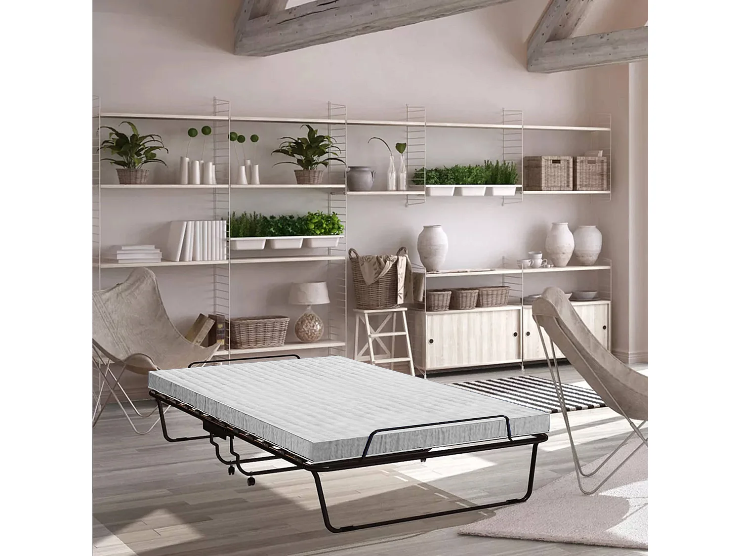 Lit pliant Dparis, Lit de camp à 12 lattes, Matelas inclus, Lit bébé peu encombrant, 100% Made in Italy, 80x190h37 cm, Housse de protection sur demande