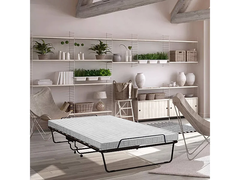 Lit pliant Dparis, Lit de camp à 12 lattes, Matelas inclus, Lit bébé peu encombrant, 100% Made in Italy, 80x190h37 cm, Housse de protection sur demande