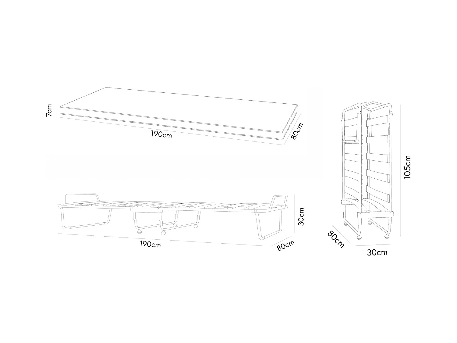 Daaronso opklapbed, Kampeerbed met 12 lattenbodem, Inclusief matras, Ruimtebesparend kinderbedje, 100% Made in Italy, 80x190h37 cm, Beschermhoes op aanvraag