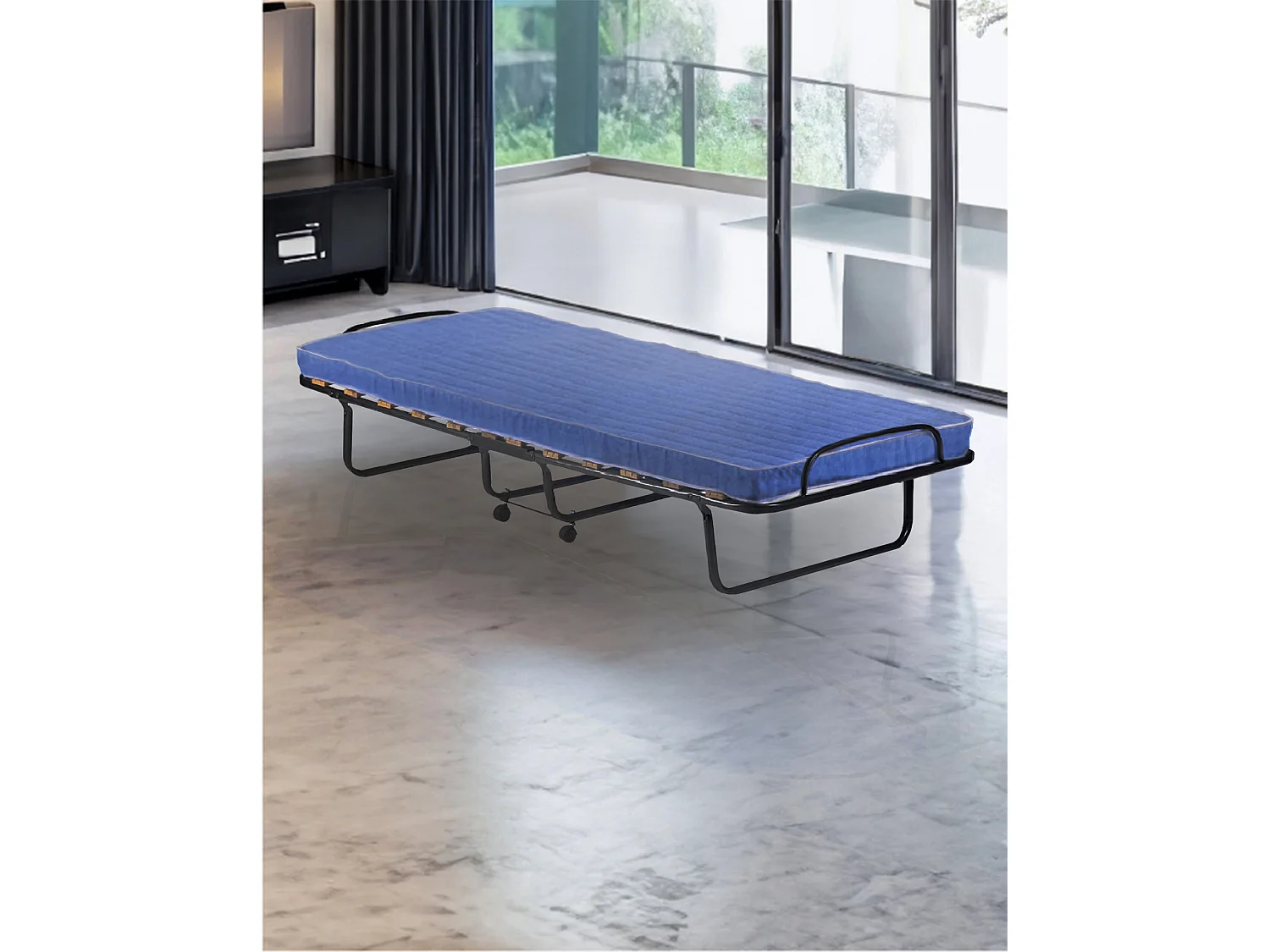 Daaronso opklapbed, Kampeerbed met 12 lattenbodem, Inclusief matras, Ruimtebesparend kinderbedje, 100% Made in Italy, 80x190h37 cm, Beschermhoes op aanvraag