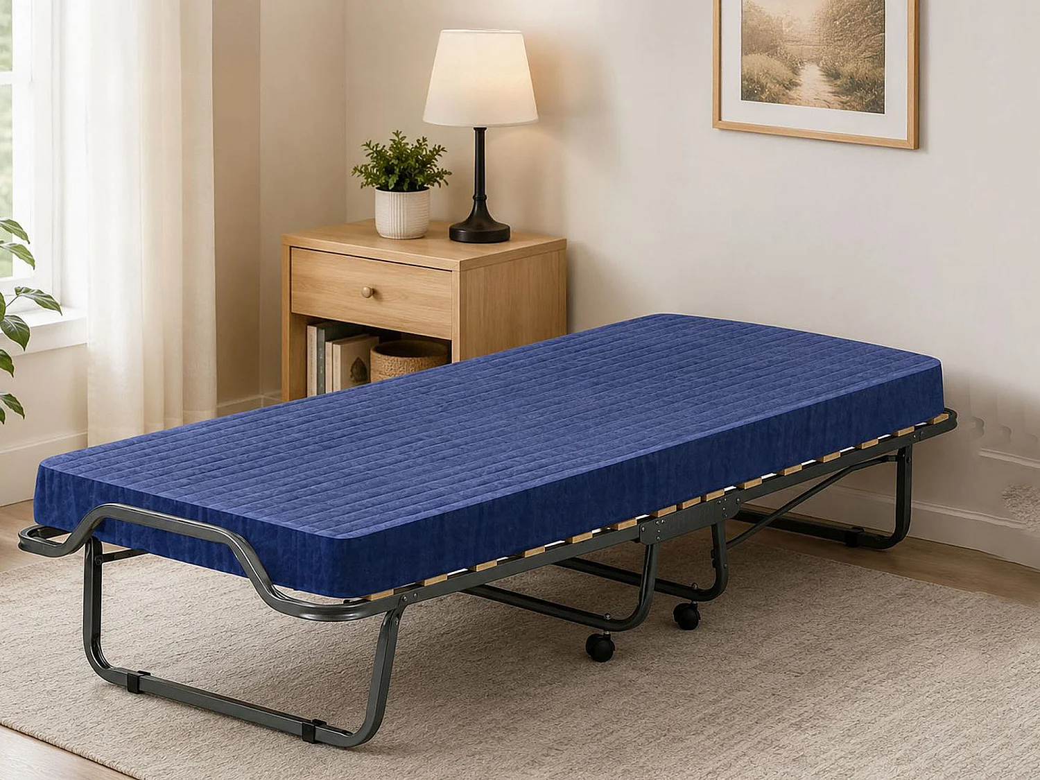 Daaltone opklapbed, ruimtebesparend veldbed met 15 latten, inclusief beschermhoes, 100% Made in Italy, 80x200h40 cm, inclusief memory-matras