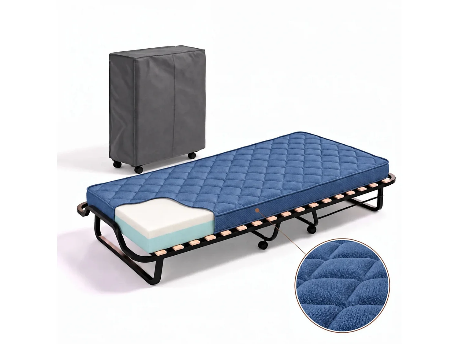 Daaltone opklapbed, ruimtebesparend veldbed met 15 latten, inclusief beschermhoes, 100% Made in Italy, 80x200h40 cm, inclusief memory-matras