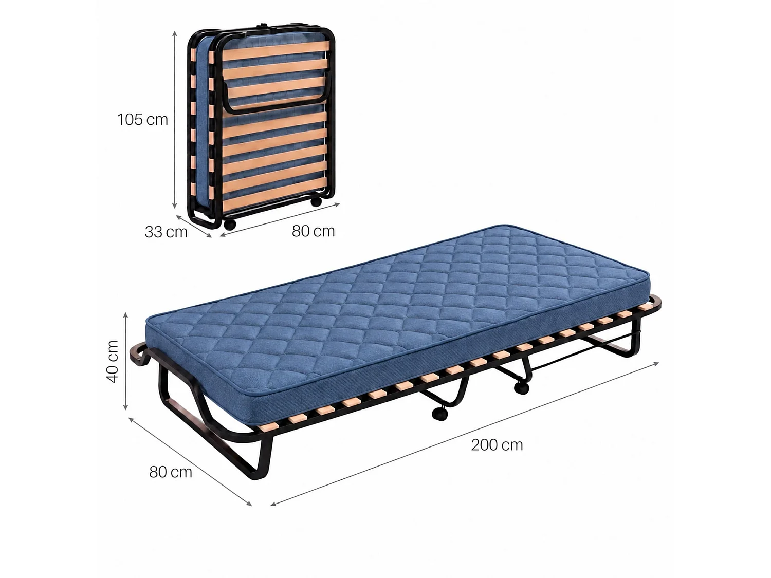 Daaltone opklapbed, ruimtebesparend veldbed met 15 latten, inclusief beschermhoes, 100% Made in Italy, 80x200h40 cm, inclusief memory-matras