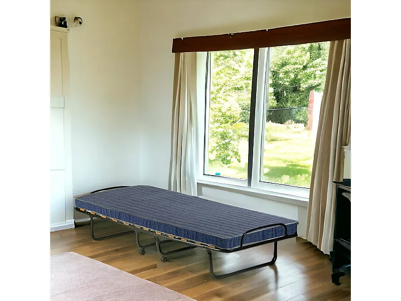 Lit pliant Piera, Lit de camp peu encombrant avec sommier à 15 lattes, housse inclus, 100% Made in Italy, 80x200h40 cm, matelas memory inclus