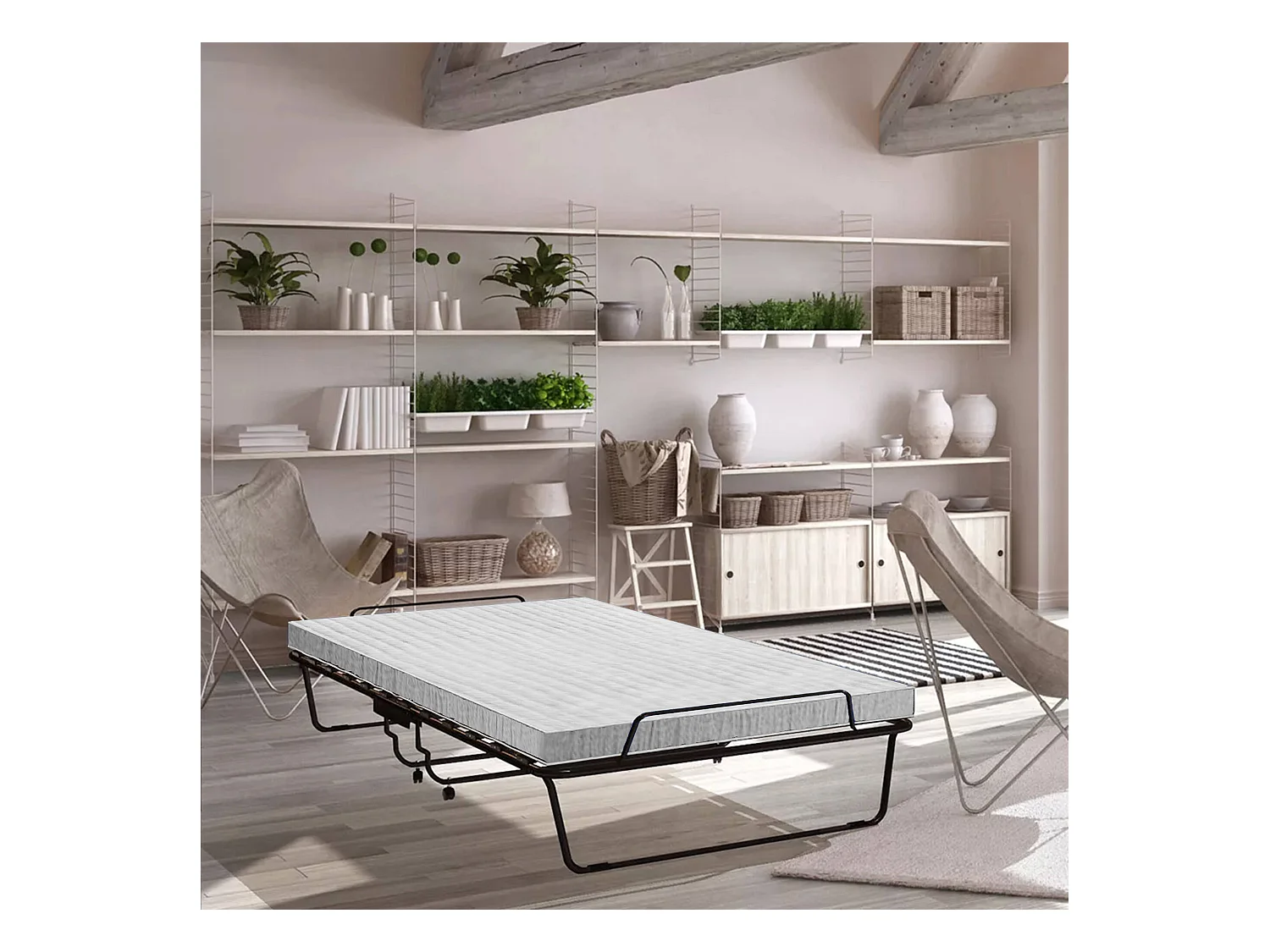 Lit pliant Dparis, Lit de camp à 12 lattes, Matelas inclus, Lit bébé peu encombrant, 100% Made in Italy, 80x190h37 cm, Housse de protection incluse