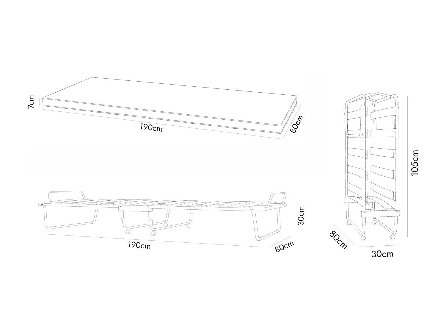 Cama plegable Dparis, Cama plegable con somier de 12 láminas, Colchón incluido, Cama que ahorra espacio, 100% Made in Italy, 80x190h37 cm, Funda protectora incluida