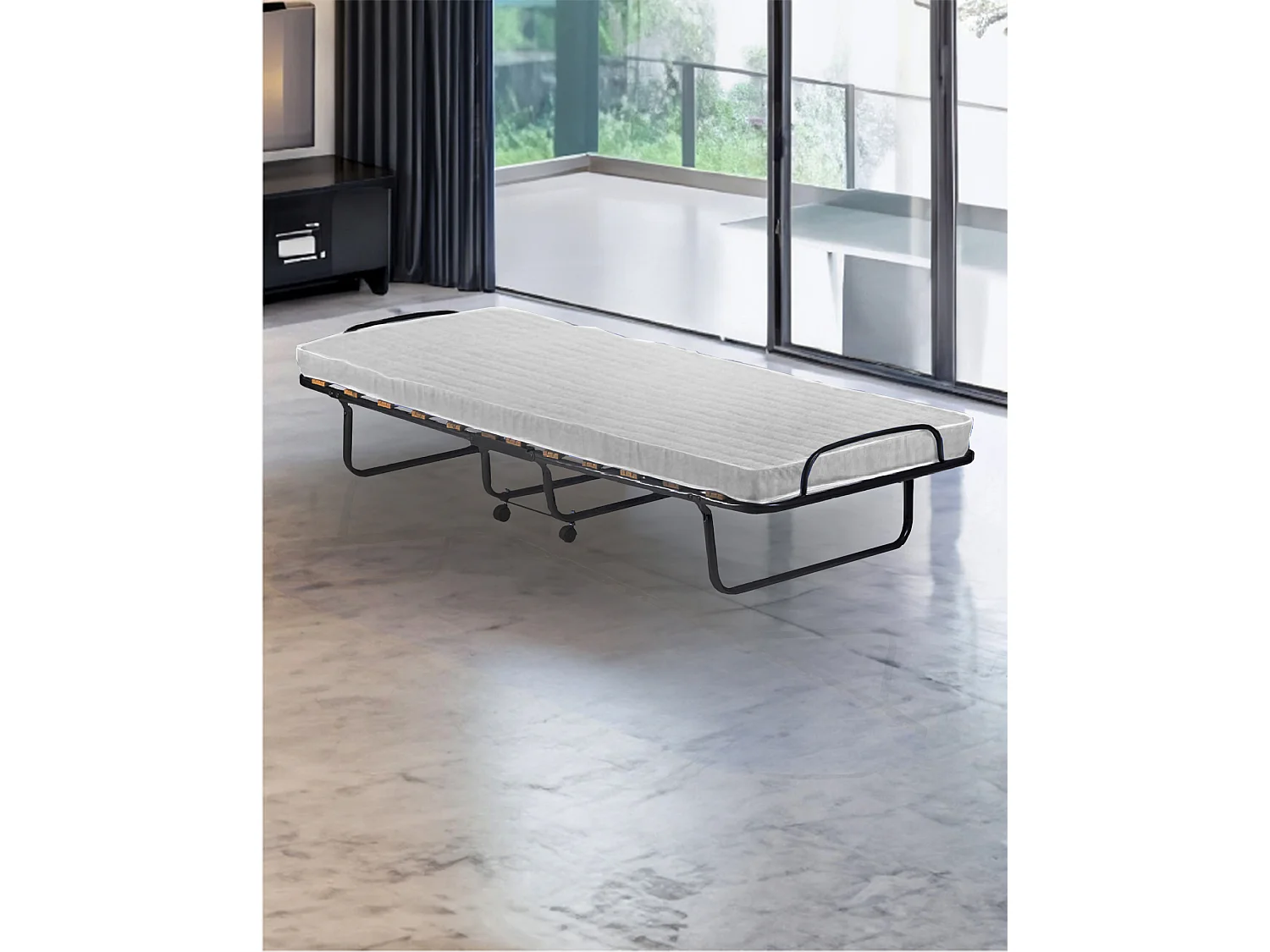 Dparis opklapbed, Kampeerbed met 12 latten, Matras inbegrepen, Ruimtebesparend kinderbedje, 100% Made in Italy, 80x190h37 cm, Inclusief beschermhoes