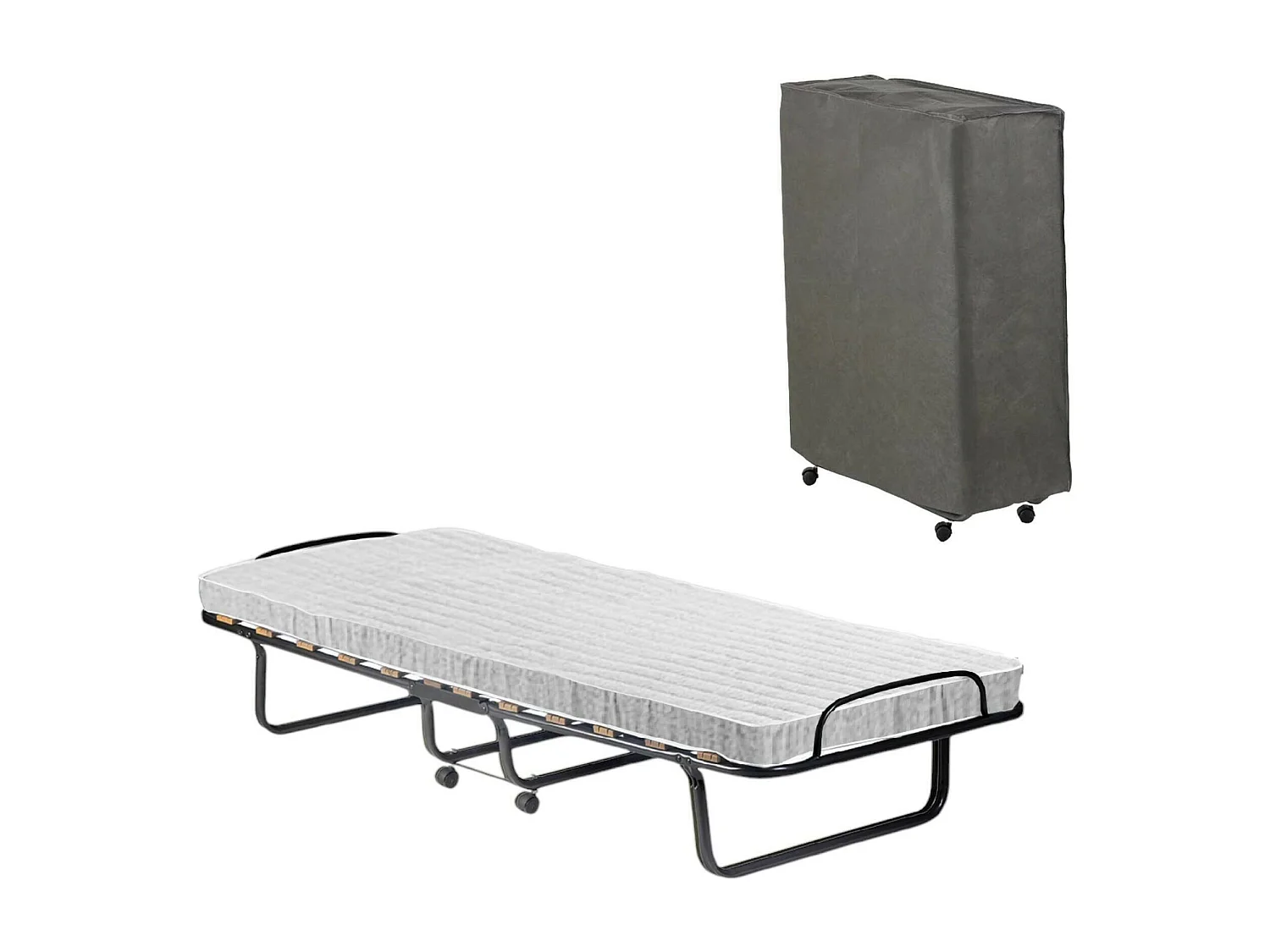 Lit pliant Dparis, Lit de camp à 12 lattes, Matelas inclus, Lit bébé peu encombrant, 100% Made in Italy, 80x190h37 cm, Housse de protection incluse