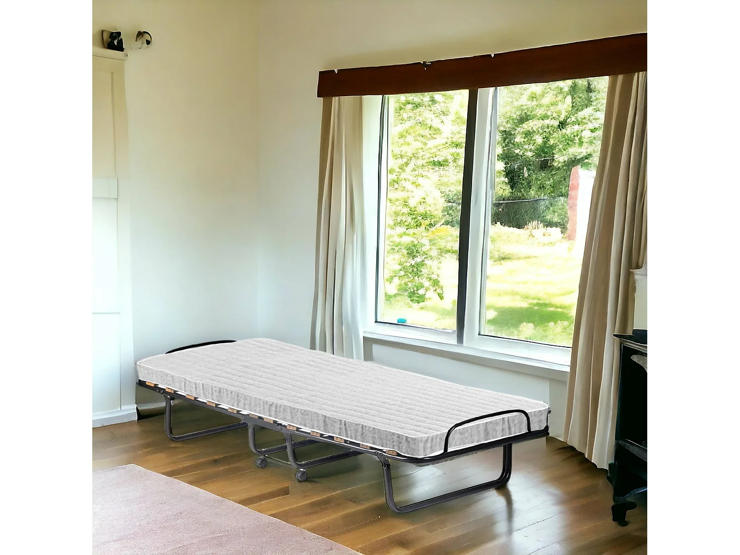 Lit pliant Dparis, Lit de camp à 12 lattes, Matelas inclus, Lit bébé peu encombrant, 100% Made in Italy, 80x190h37 cm, Housse de protection incluse