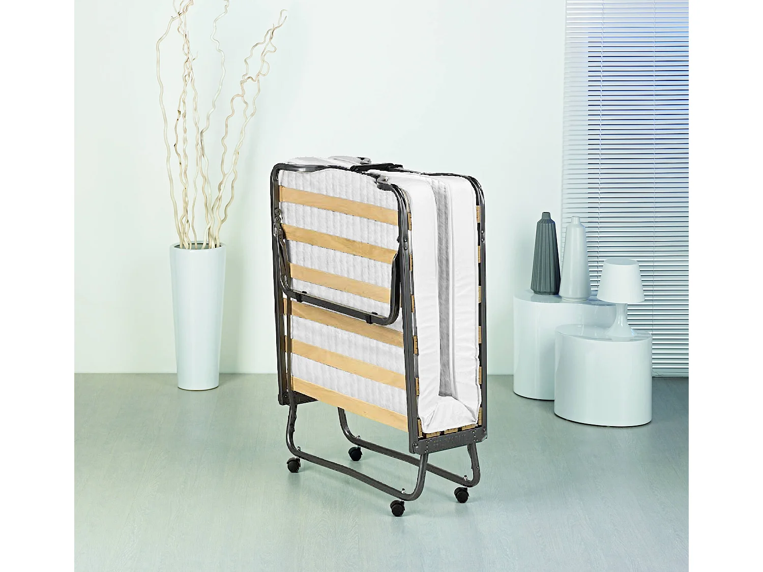 Lit pliant Dperic, lit pliant à 15 lattes, lit bébé peu encombrant, 100% Made in Italy, 80x200h40 cm, matelas à mémoire de forme inclus