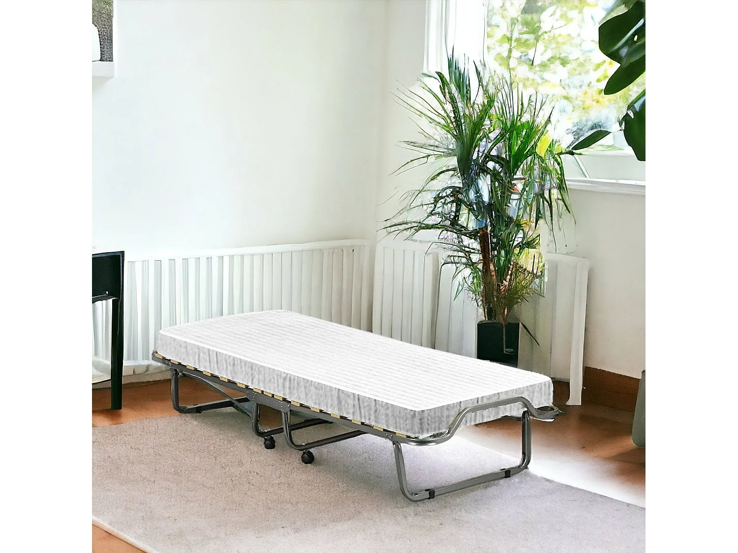 Cama dobrável Dperic, cama dobrável com 15 ripas, berço que economiza espaço, 100% Fabricado na Itália, 80x200h40 cm, colchão viscoelástico incluído