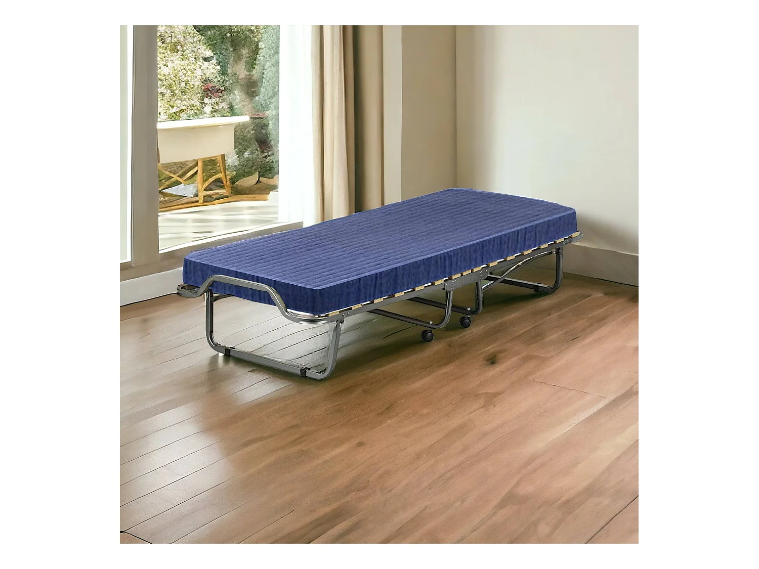 Dabambil opklapbed, Kampeerbed met 15 latten, Matras inbegrepen, Ruimtebesparend kinderbedje, 100% Made in Italy, 80x190h39 cm, Inclusief beschermhoes
