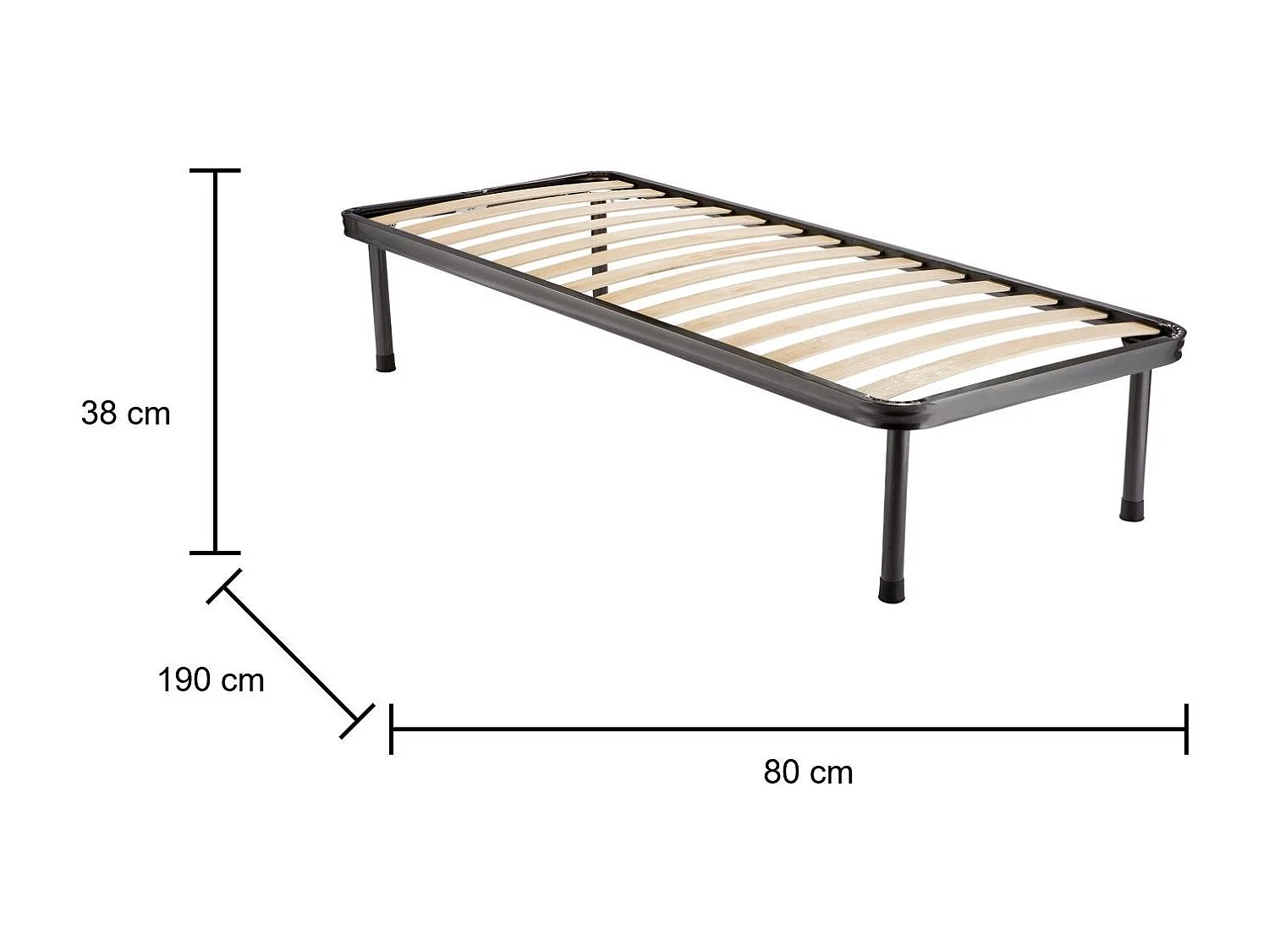 Einzelbettgestell Dabbrandin, orthopädischer 14 Lattenrost, 100% Made in Italy, 80x190x30 cm