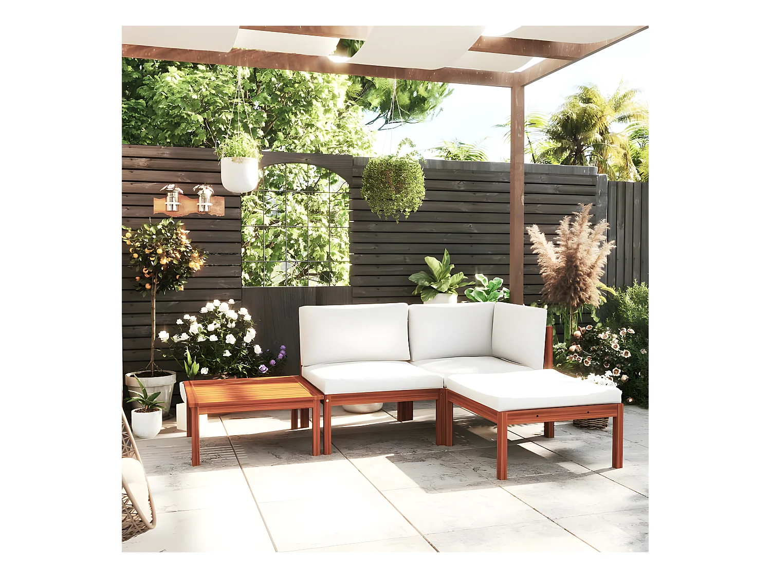 Set Salotti da Giardino 4 pz con Cuscini Crema Massello Acacia CFW89820