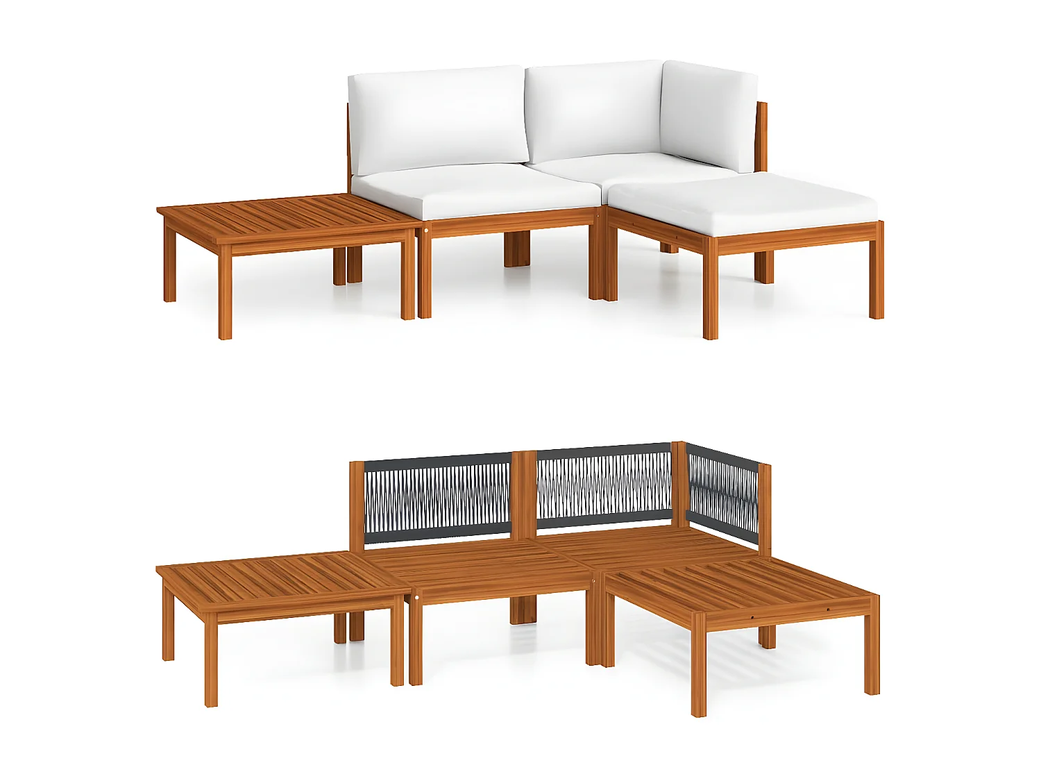 Set Salotti da Giardino 4 pz con Cuscini Crema Massello Acacia CFW89820