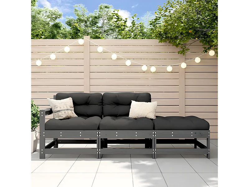 3-tlg. Garten-Sitzgruppe: Sofa + Tisch | Garten-Lounge-Set Grau Massivholz Kiefer -GKD106407
