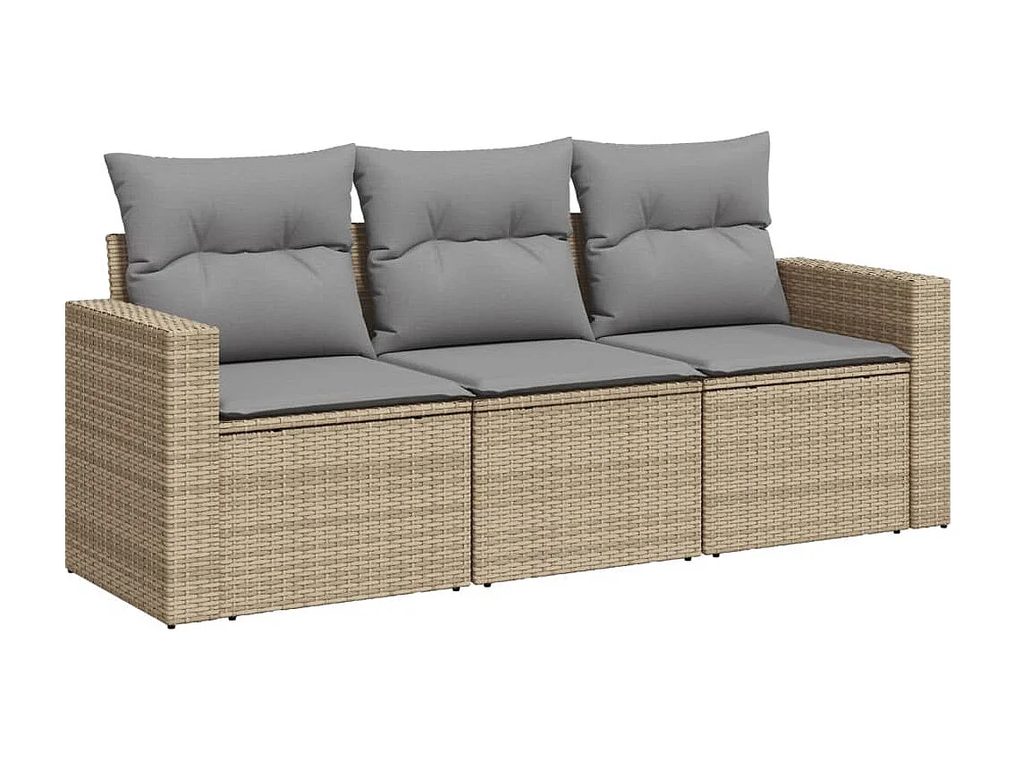 3-tlg. Garten-Sofagarnitur,Gartenmöbel-Set mit Kissen Beige Poly Rattan -gkd751526