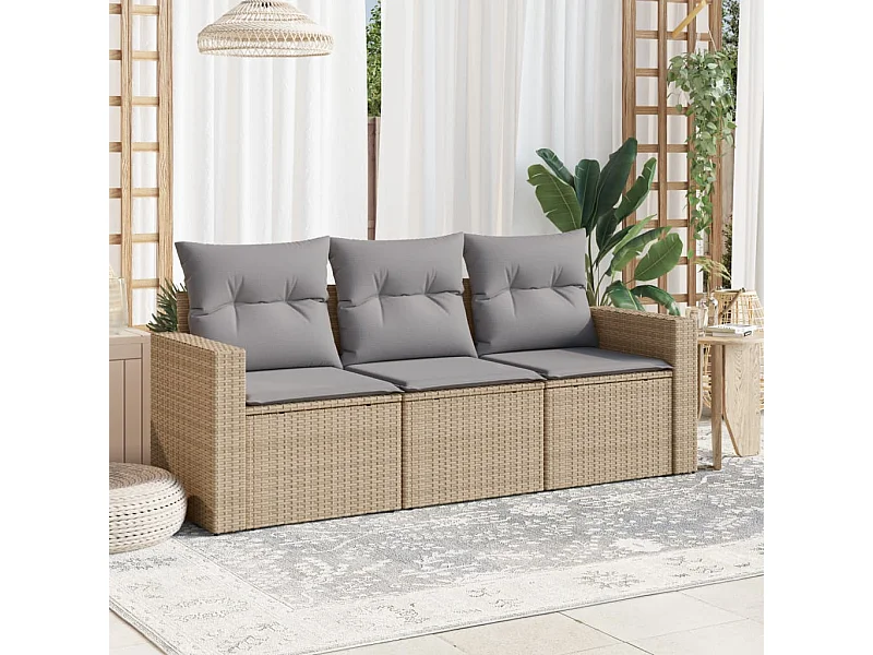 3-tlg. Garten-Sofagarnitur,Gartenmöbel-Set mit Kissen Beige Poly Rattan -gkd751526
