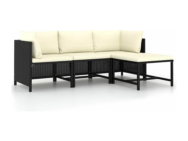 4-tlg. Garten-Sofagarnitur,Gartenmöbel-Set mit Auflagen Schwarz Poly Rattan -gkd842343