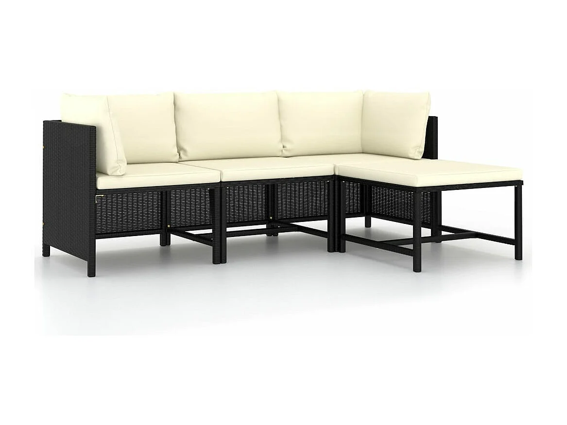 4-tlg. Garten-Sofagarnitur,Gartenmöbel-Set mit Auflagen Schwarz Poly Rattan -gkd842343