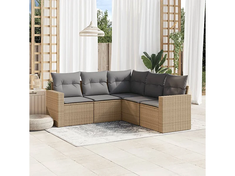 5-tlg. Garten-Sofagarnitur,Gartenmöbel-Set mit Kissen Beige Poly Rattan -gkd685918