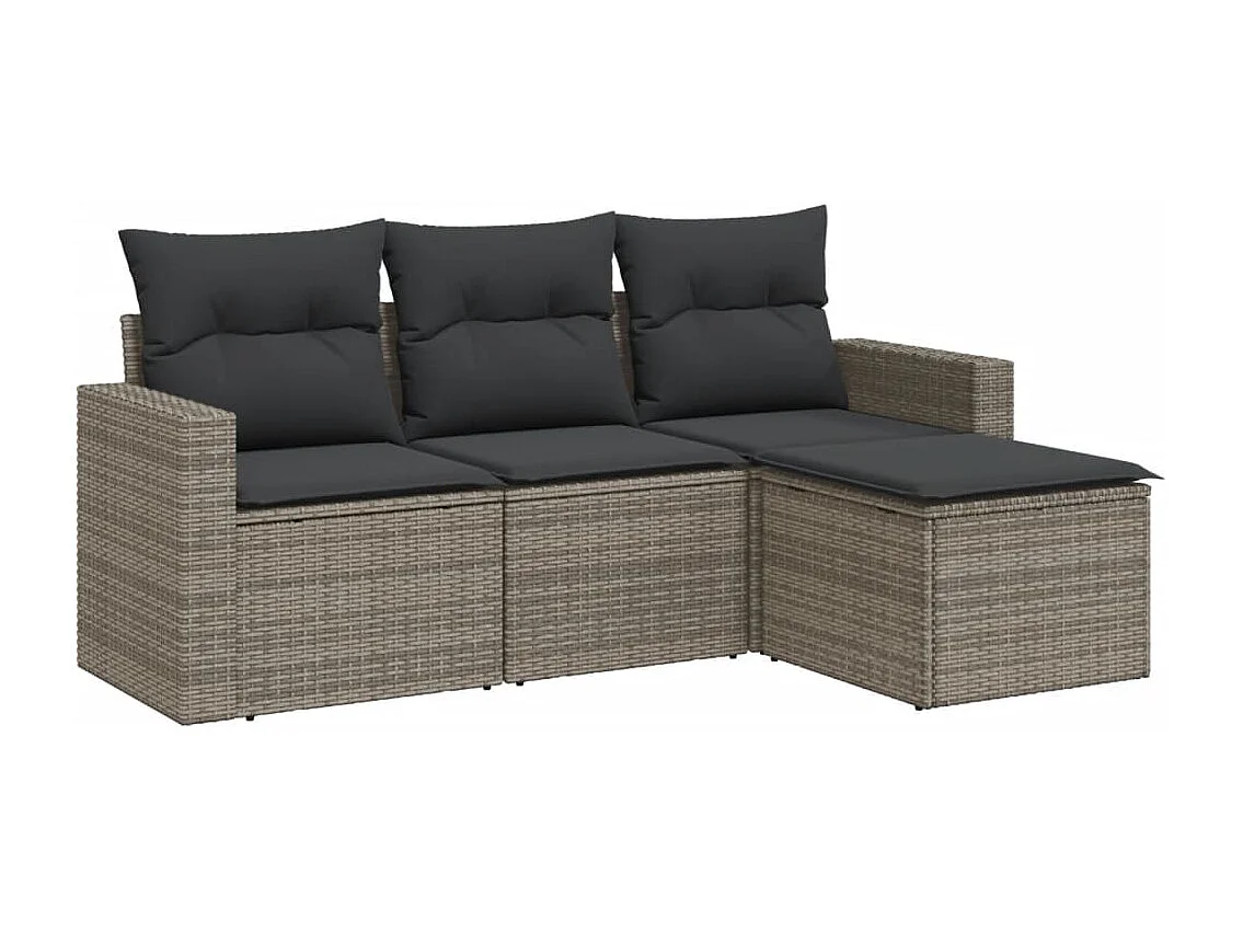 Salon de jardin 4 pcs avec coussins gris résine tressée BE30168