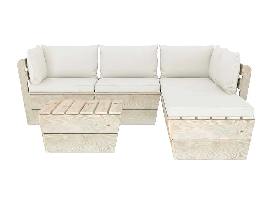 6 pz Set Salotti da Giardino su Pallet con Cuscini Legno Abete CFW24873