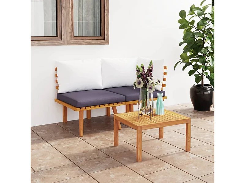 2-tlg. Garten-Sitzgruppe | Garten-Lounge-Set mit Kissen Massivholz Akazie -GKD739409