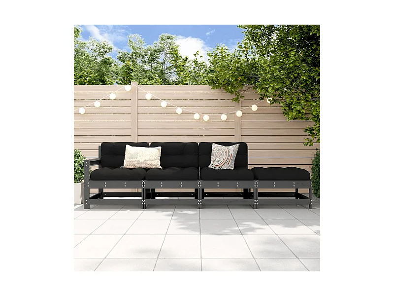 4-tlg. Garten-Sitzgruppe: Sofa + Tisch | Garten-Lounge-Set Grau Massivholz Kiefer -GKD642442