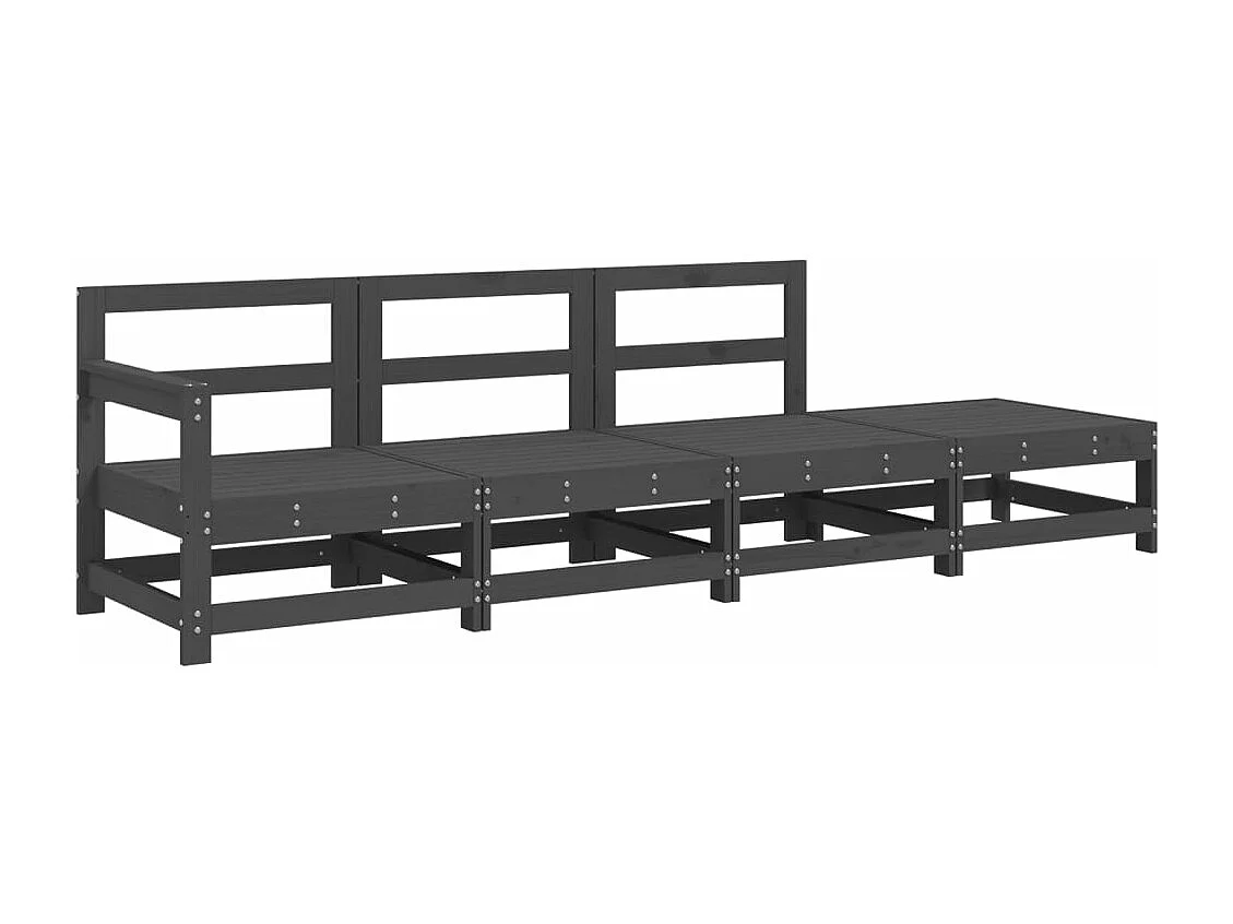 4-tlg. Garten-Sitzgruppe: Sofa + Tisch | Garten-Lounge-Set Grau Massivholz Kiefer -GKD642442