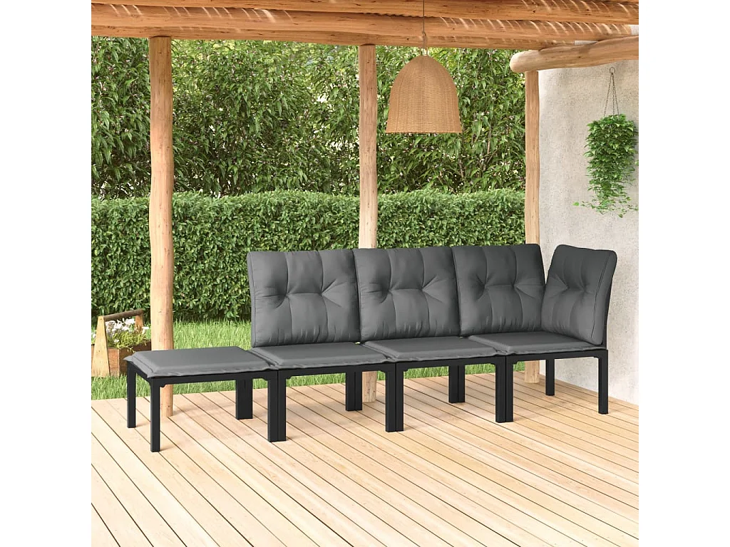 4-tlg. Garten-Sitzgruppe: Sofa + Tisch | Garten-Lounge-Set Schwarz und Grau Poly Rattan -GKD472780