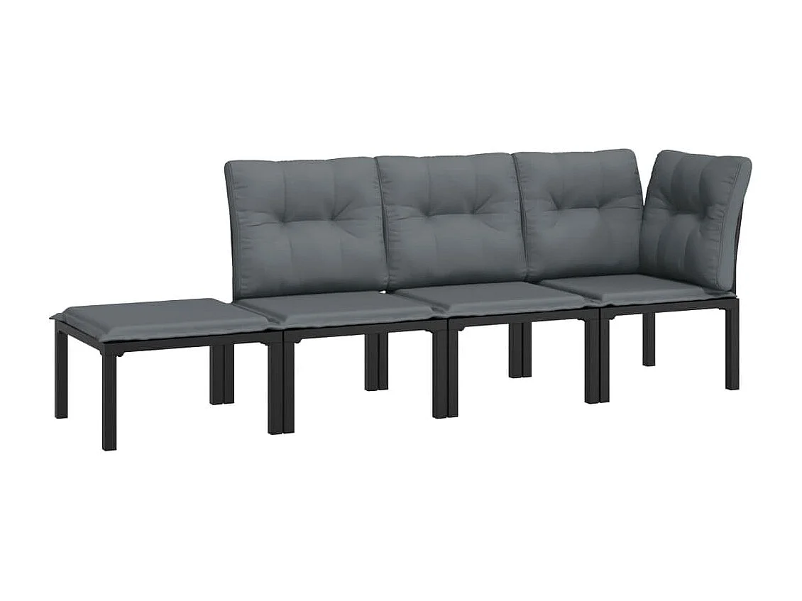 4-tlg. Garten-Sitzgruppe: Sofa + Tisch | Garten-Lounge-Set Schwarz und Grau Poly Rattan -GKD472780