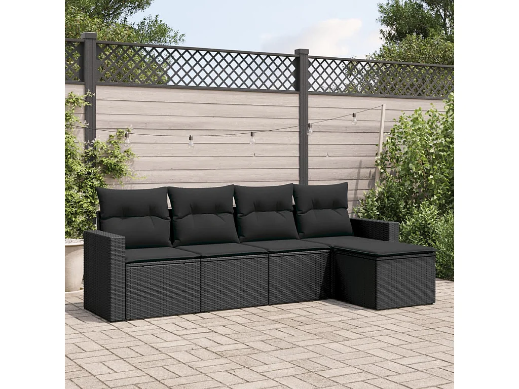 5-tlg. Garten-Sofagarnitur,Gartenmöbel-Set mit Kissen Schwarz Poly Rattan -gkd820066