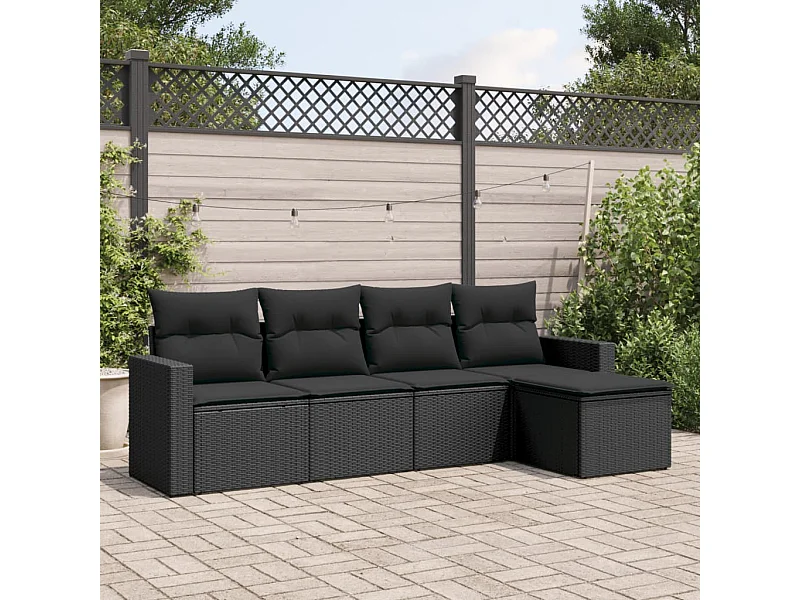 5-tlg. Garten-Sofagarnitur,Gartenmöbel-Set mit Kissen Schwarz Poly Rattan -gkd820066