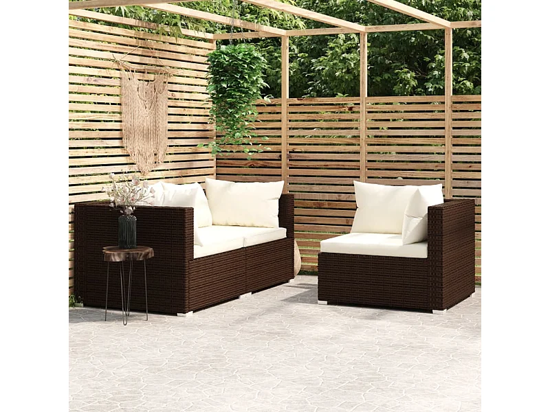 3-tlg. Garten-Sitzgruppe | Garten-Lounge-Set mit Auflagen Braun Poly Rattan -GKD179736