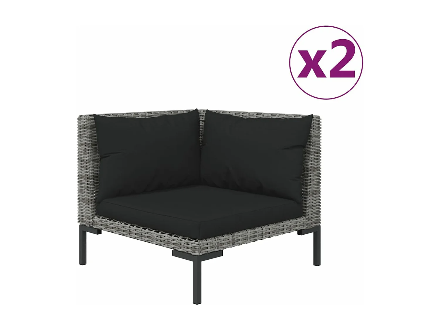 3-tlg. Garten-Sitzgruppe: Sofa + Tisch | Garten-Lounge-Set Dunkelgrau Halbrundes Poly Rattan -GKD428976