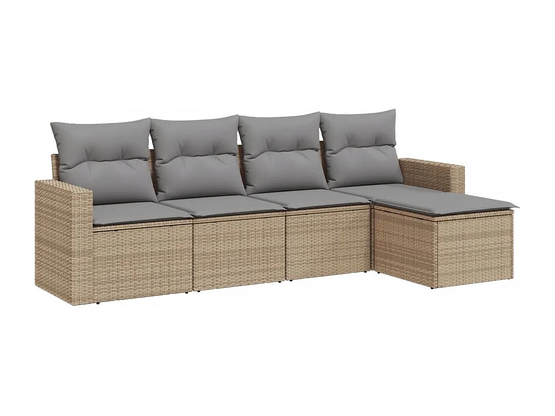 5-tlg. Garten-Sofagarnitur,Gartenmöbel-Set mit Kissen Beige Poly Rattan -gkd612599