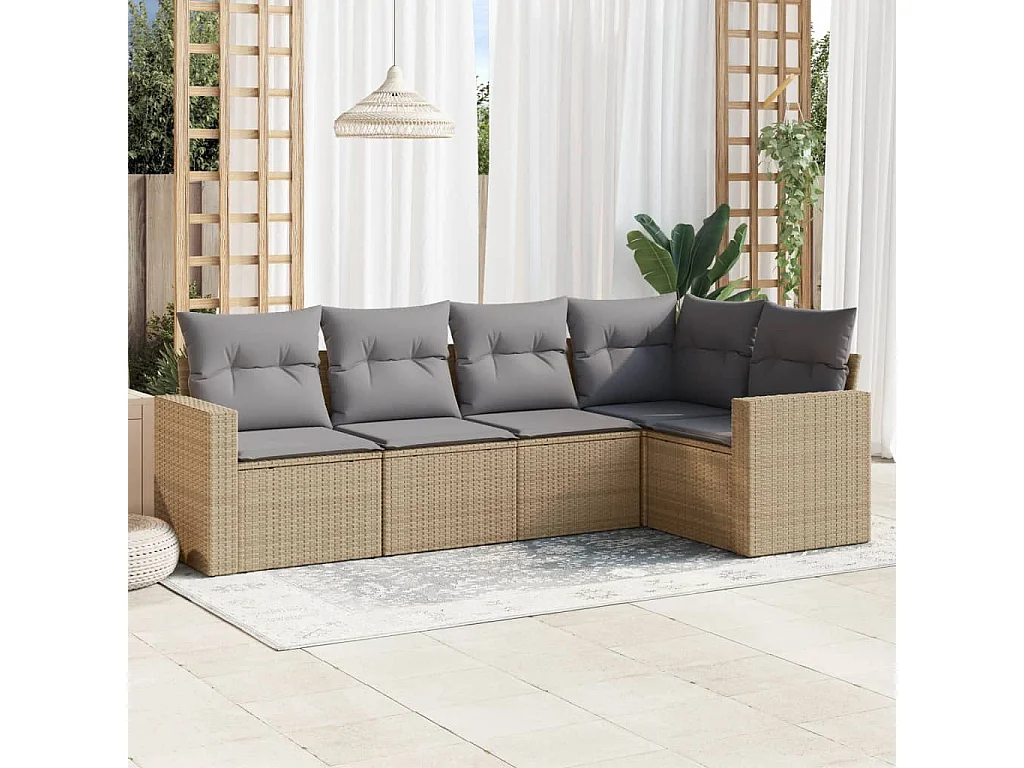 5-tlg. Garten-Sofagarnitur,Gartenmöbel-Set mit Kissen Beige Poly Rattan -gkd156376