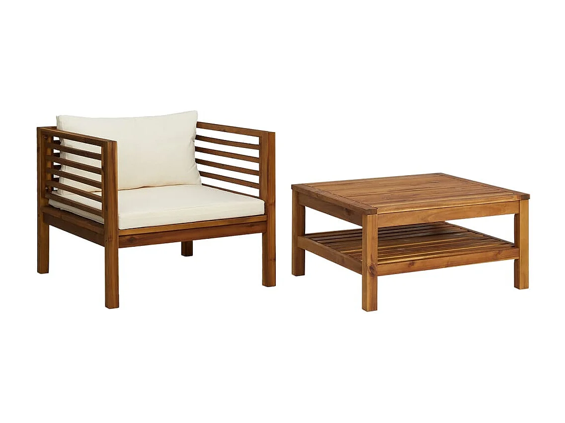 2-tlg. Garten-Sofagarnitur,Gartenmöbel-Set mit Cremeweißen Kissen Akazienholz -gkd720957
