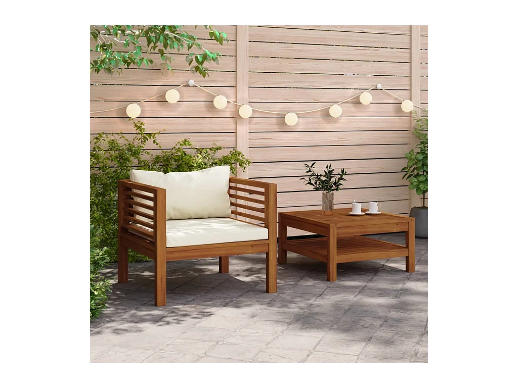 Ensemble de canapés 2 pcs et coussins blanc crème Acacia solide BE53164